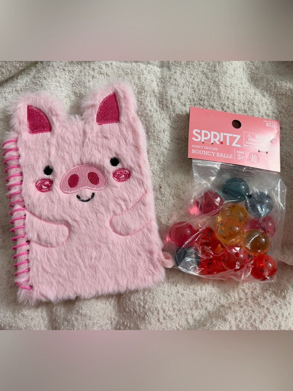 Pink Plush Pig Notebook with Spiral Binding - Kids Toys Party Favor Bouncy Balls